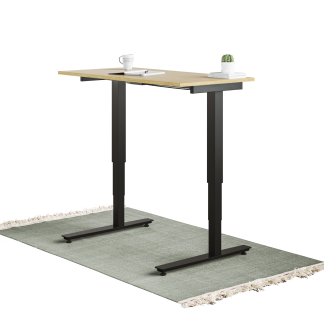 Nimbus standing desk with a Black frame and Urban Oak work surface